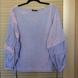 Gingham Blouse w/ Long Puff Sleeves